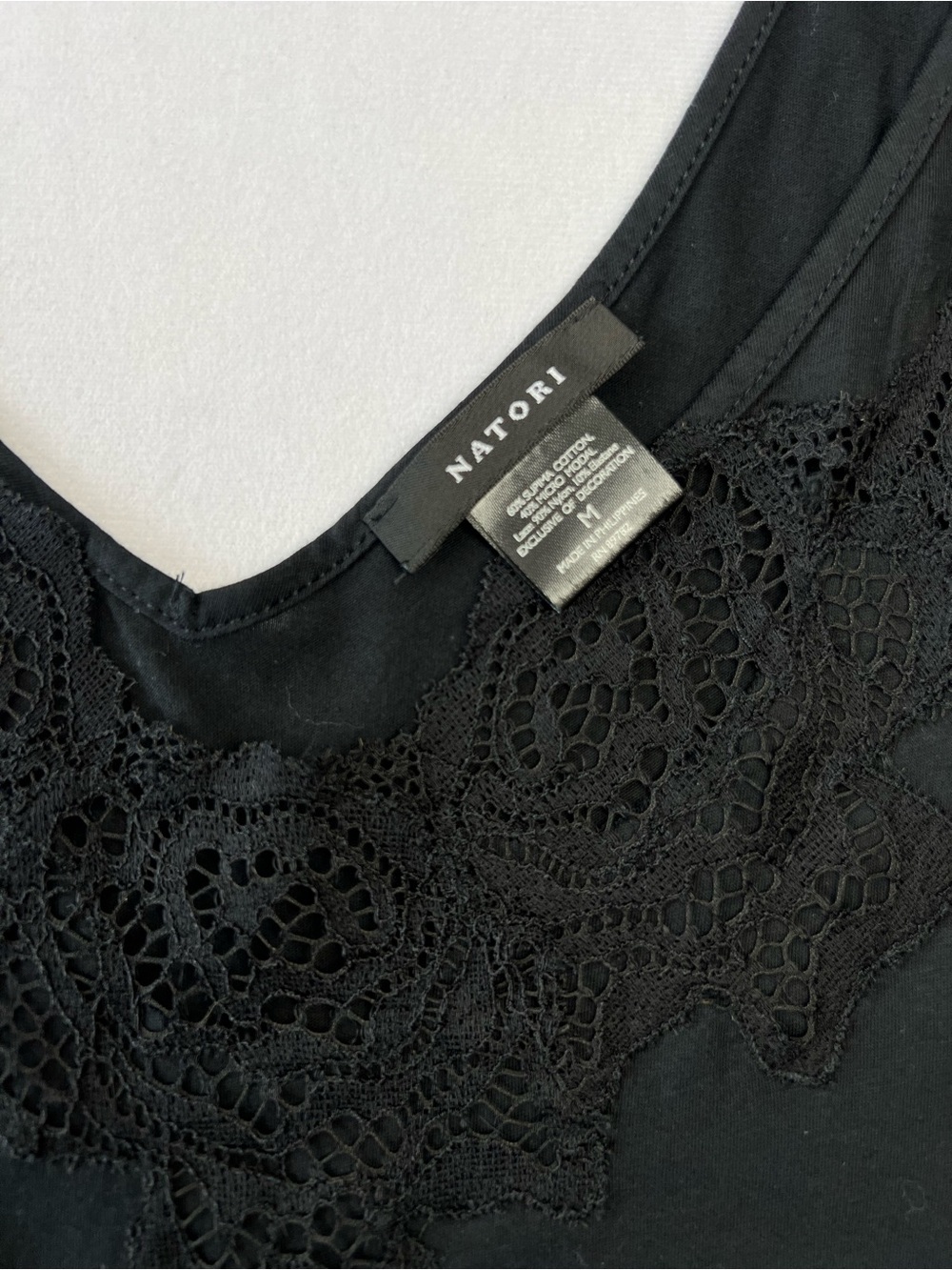 Natori Black Lace Trim Nightgown Sleep Dress Chemise Loungewear Size Medium - Picture 3 of 4